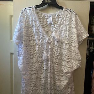 Bathing suit cover-up white lace